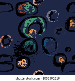 Stone wall. circle dabs, smear smudges and stains. Splash brush strokes daubs, watercolor blots and blotches. Abstract vector brush hand drawn background.