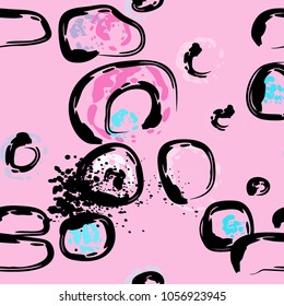 Stone wall. circle dabs, smear smudges and stains. Splash brush strokes daubs, watercolor blots and blotches. Abstract vector brush hand drawn background.