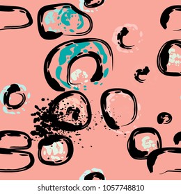 Stone wall. circle dabs, smear smudges and stains. Splash brush strokes daubs, watercolor blots and blotches. Abstract vector brush hand drawn background.