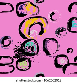 Stone wall. circle dabs, smear smudges and stains. Splash brush strokes daubs, watercolor blots and blotches. Abstract vector brush hand drawn background.