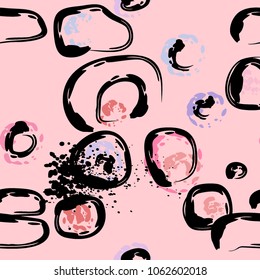 Stone wall. circle dabs, smear smudges and stains. Splash brush strokes daubs, watercolor blots and blotches. Abstract vector brush hand drawn background.