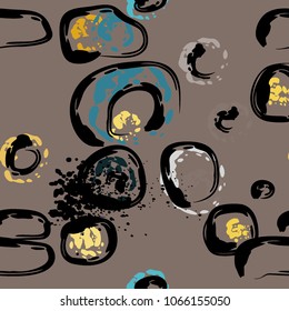 Stone wall. circle dabs, smear smudges and stains. Splash brush strokes daubs, watercolor blots and blotches. Abstract vector brush hand drawn background.