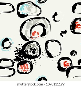 Stone wall. circle dabs, smear smudges and stains. Splash brush strokes daubs, watercolor blots and blotches. Abstract vector brush hand drawn background.