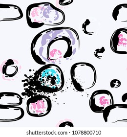 Stone wall. circle dabs, smear smudges and stains. Splash brush strokes daubs, watercolor blots and blotches. Abstract vector brush hand drawn background.