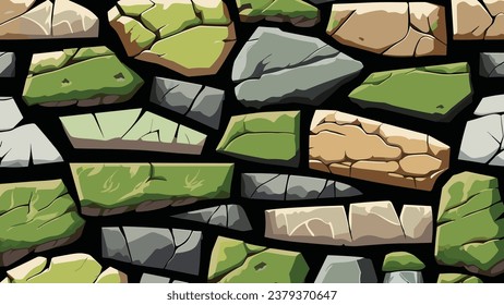 Stone Wall with Crack and Moss Texture for Backdrop and Wallpaper