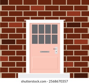 Stone Wall with a Door Flat Style. Apartments, house and building exterior design elements concept vector art