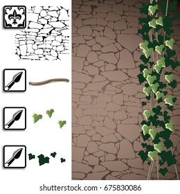 Stone wall with ivy shoots.
A set of vector brushes and a pattern for creating the design "Stone wall with Ivy". Sample ready-made illustration. 3d render.