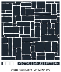 Stone wall made of large cobblestones. Simple silhouette. Seamless pattern. Vector graphics