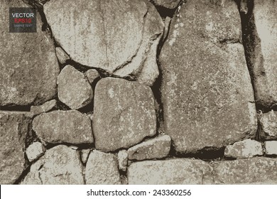 Stone wall made of random stone. Vector illustration.