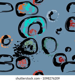 Stone wall pattern. Circle dabs, smear smudges and stains. Splash brush strokes daubs, watercolor blots and blotches. Abstract vector brush hand drawn background.