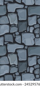 A stone wall pattern with varying shades of grey. Vector illustration of cobblestone masonry suitable for backgrounds and textures.