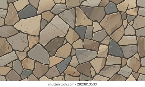 Stone wall pattern vector illustration, rough rock surface.