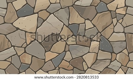 Stone wall pattern vector illustration, rough rock surface.