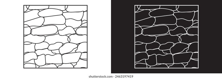 Stone Wall Pattern Vector Texture Illustration, Stone Wall Silhouette Vector , Stone plate paving seamless pattern. Seamless vector abstract pattern. Black white tracery texture. Vector  Illustration.