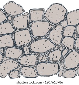 Stone wall. Seamless horisontal vector illustration of a stone wall. Hand drawn stones