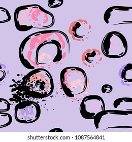 Stone wall. Seamless pattern. Endless repeating circle dabs, smear smudges and stains. Splash brush strokes daubs, watercolor blots and blotches. Abstract vector brush hand drawn seamless background.