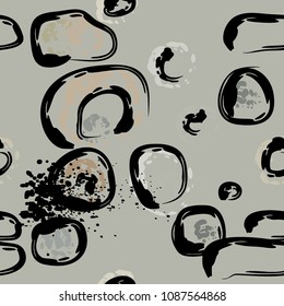 Stone wall. Seamless pattern. Endless repeating circle dabs, smear smudges and stains. Splash brush strokes daubs, watercolor blots and blotches. Abstract vector brush hand drawn seamless background.