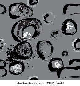 Stone wall. Seamless pattern. Endless repeating circle dabs, smear smudges and stains. Splash brush strokes daubs, watercolor blots and blotches. Abstract vector brush hand drawn seamless background.