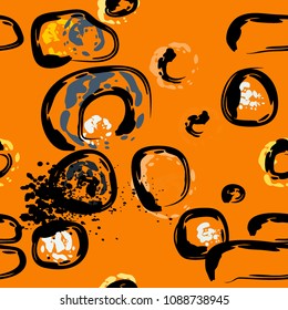 Stone wall. Seamless pattern. Endless repeating circle dabs, smear smudges and stains. Splash brush strokes daubs, watercolor blots and blotches. Abstract vector brush hand drawn seamless background.