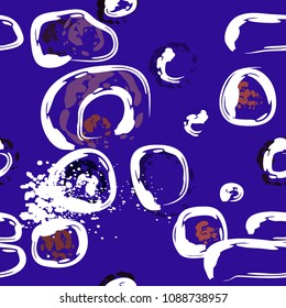 Stone wall. Seamless pattern. Endless repeating circle dabs, smear smudges and stains. Splash brush strokes daubs, watercolor blots and blotches. Abstract vector brush hand drawn seamless background.