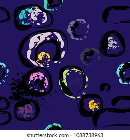 Stone wall. Seamless pattern. Endless repeating circle dabs, smear smudges and stains. Splash brush strokes daubs, watercolor blots and blotches. Abstract vector brush hand drawn seamless background.