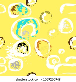Stone wall. Seamless pattern. Endless repeating circle dabs, smear smudges and stains. Splash brush strokes daubs, watercolor blots and blotches. Abstract vector brush hand drawn seamless background.