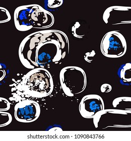 Stone wall. Seamless pattern. Endless repeating circle dabs, smear smudges and stains. Splash brush strokes daubs, watercolor blots and blotches. Abstract vector brush hand drawn seamless background.