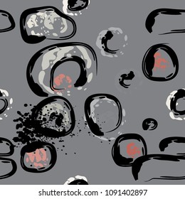 Stone wall. Seamless pattern. Endless repeating circle dabs, smear smudges and stains. Splash brush strokes daubs, watercolor blots and blotches. Abstract vector brush hand drawn seamless background.