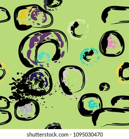 Stone wall. Seamless pattern. Endless repeating circle dabs, smear smudges and stains. Splash brush strokes daubs, watercolor blots and blotches. Abstract vector brush hand drawn seamless background.