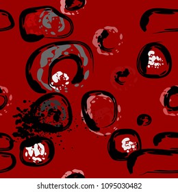 Stone wall. Seamless pattern. Endless repeating circle dabs, smear smudges and stains. Splash brush strokes daubs, watercolor blots and blotches. Abstract vector brush hand drawn seamless background.