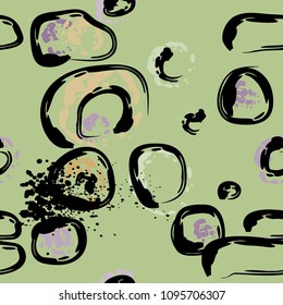 Stone wall. Seamless pattern. Endless repeating circle dabs, smear smudges and stains. Splash brush strokes daubs, watercolor blots and blotches. Abstract vector brush hand drawn seamless background.