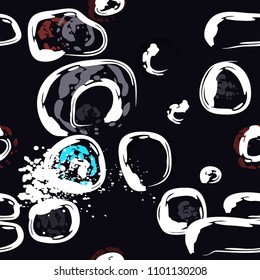 Stone wall. Seamless pattern. Endless repeating circle dabs, smear smudges and stains. Splash brush strokes daubs, watercolor blots and blotches. Abstract vector brush hand drawn seamless background.