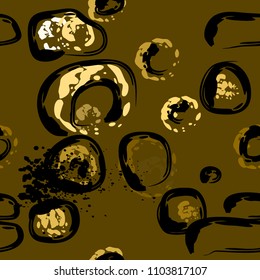 Stone wall. Seamless pattern. Endless repeating circle dabs, smear smudges and stains. Splash brush strokes daubs, watercolor blots and blotches. Abstract vector brush hand drawn seamless background.