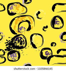 Stone wall. Seamless pattern. Endless repeating circle dabs, smear smudges and stains. Splash brush strokes daubs, watercolor blots and blotches. Abstract vector brush hand drawn seamless background.