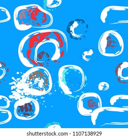 Stone wall. Seamless pattern. Endless repeating circle dabs, smear smudges and stains. Splash brush strokes daubs, watercolor blots and blotches. Abstract vector brush hand drawn seamless background.