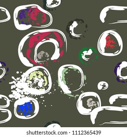 Stone wall. Seamless pattern. Endless repeating circle dabs, smear smudges and stains. Splash brush strokes daubs, watercolor blots and blotches. Abstract vector brush hand drawn seamless background.