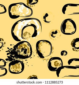 Stone wall. Seamless pattern. Endless repeating circle dabs, smear smudges and stains. Splash brush strokes daubs, watercolor blots and blotches. Abstract vector brush hand drawn seamless background.