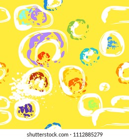 Stone wall. Seamless pattern. Endless repeating circle dabs, smear smudges and stains. Splash brush strokes daubs, watercolor blots and blotches. Abstract vector brush hand drawn seamless background.
