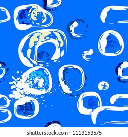 Stone wall. Seamless pattern. Endless repeating circle dabs, smear smudges and stains. Splash brush strokes daubs, watercolor blots and blotches. Abstract vector brush hand drawn seamless background.