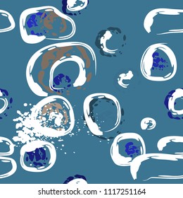 Stone wall. Seamless pattern. Endless repeating circle dabs, smear smudges and stains. Splash brush strokes daubs, watercolor blots and blotches. Abstract vector brush hand drawn seamless background.
