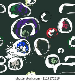 Stone wall. Seamless pattern. Endless repeating circle dabs, smear smudges and stains. Splash brush strokes daubs, watercolor blots and blotches. Abstract vector brush hand drawn seamless background.