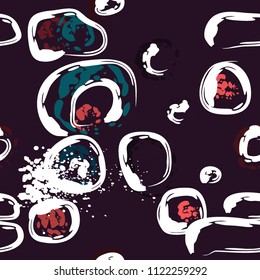 Stone wall. Seamless pattern. Endless repeating circle dabs, smear smudges and stains. Splash brush strokes daubs, watercolor blots and blotches. Abstract vector brush hand drawn seamless background.