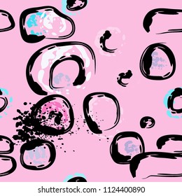 Stone wall. Seamless pattern. Endless repeating circle dabs, smear smudges and stains. Splash brush strokes daubs, watercolor blots and blotches. Abstract vector brush hand drawn seamless background.