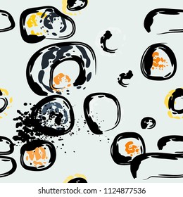 Stone wall. Seamless pattern. Endless repeating circle dabs, smear smudges and stains. Splash brush strokes daubs, watercolor blots and blotches. Abstract vector brush hand drawn seamless background.