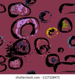 Stone wall. Seamless pattern. Endless repeating circle dabs, smear smudges and stains. Splash brush strokes daubs, watercolor blots and blotches. Abstract vector brush hand drawn seamless background.