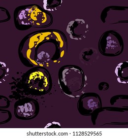 Stone wall. Seamless pattern. Endless repeating circle dabs, smear smudges and stains. Splash brush strokes daubs, watercolor blots and blotches. Abstract vector brush hand drawn seamless background.