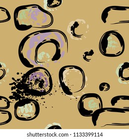 Stone wall. Seamless pattern. Endless repeating circle dabs, smear smudges and stains. Splash brush strokes daubs, watercolor blots and blotches. Abstract vector brush hand drawn seamless background.