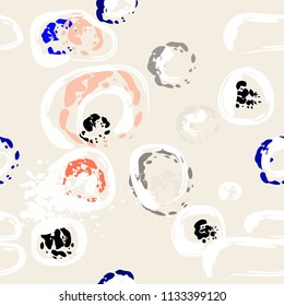 Stone wall. Seamless pattern. Endless repeating circle dabs, smear smudges and stains. Splash brush strokes daubs, watercolor blots and blotches. Abstract vector brush hand drawn seamless background.