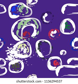 Stone wall. Seamless pattern. Endless repeating circle dabs, smear smudges and stains. Splash brush strokes daubs, watercolor blots and blotches. Abstract vector brush hand drawn seamless background.