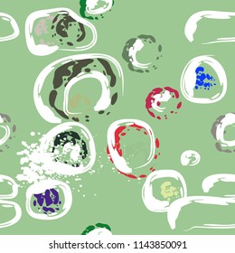 Stone wall. Seamless pattern. Endless repeating circle dabs, smear smudges and stains. Splash brush strokes daubs, watercolor blots and blotches. Abstract vector brush hand drawn seamless background.